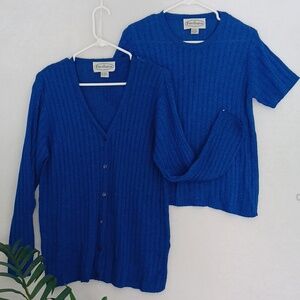 Patchington Cobalt Blue Knit Cardigan and Short Sleeve Sweater Set